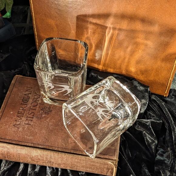 Vintage Ozark Airlines Etched Logo Square Lowball Rocks Glasses Pair First Class - Picture 7 of 10